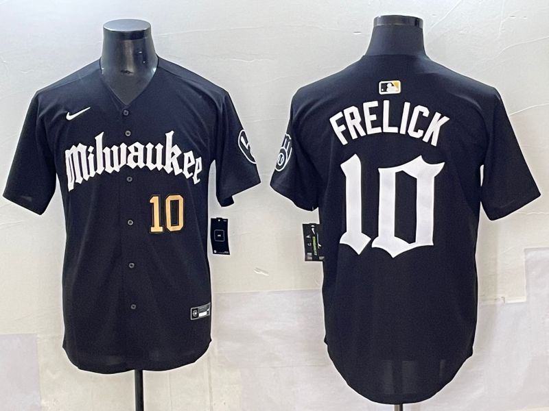 Men 2025 Milwaukee Brewers #10 Frelick Black Five generations Joint Name Nike MLB Jersey style 06->milwaukee brewers->MLB Jersey